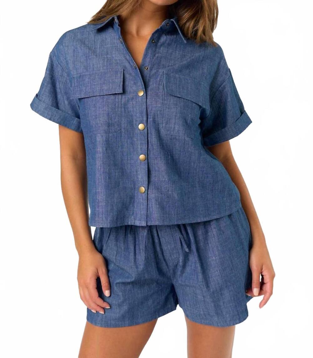 NEW LALAVON short sleeve denim top in blue